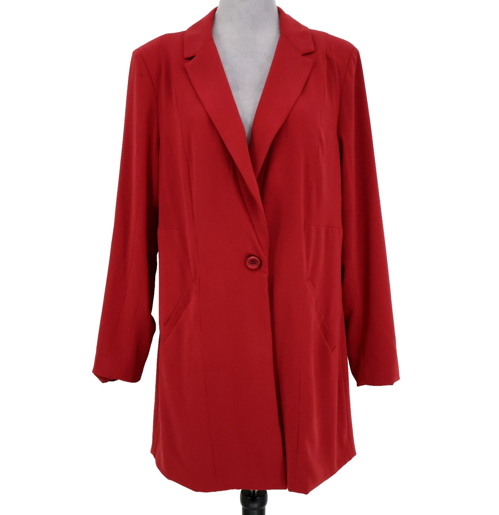 Torrid Jacket 1 Plus Size 1X Brick Red Long Lined Blazer Pockets Career Preppy